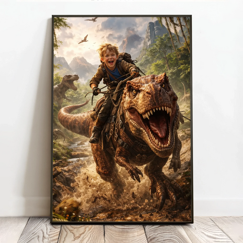 Personligt dinosaurieposter Den glömda världen med fantasy-effekt, 40x60 cm