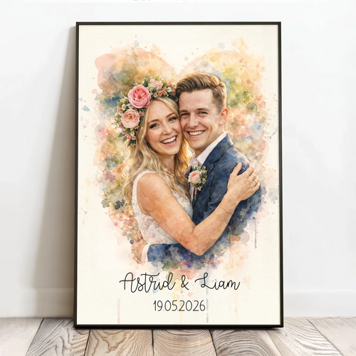 Personligt poster för par Tillsammans med akvarelleffekt, 40x60 cm