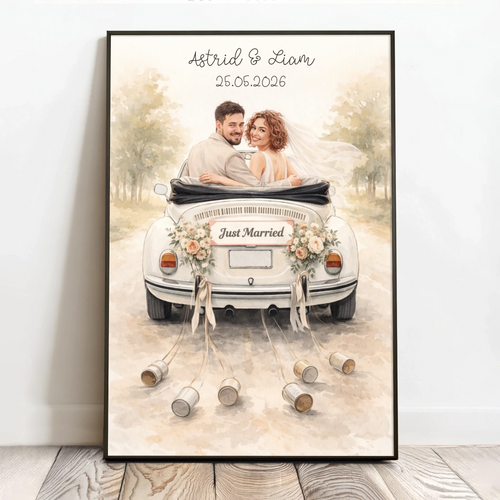 Personligt bröllopsposter med akvarelleffekt, 40x60 cm, med texten Den vackraste dagen