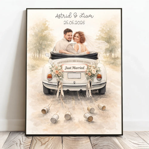 Personligt bröllopsposter med akvarelleffekt, 40x60 cm, med texten Den vackraste dagen – Motiv 2