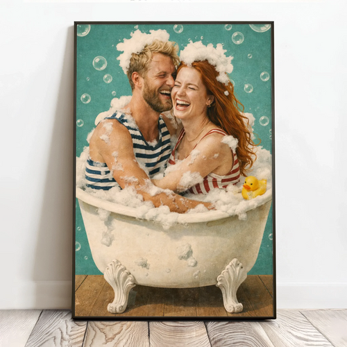 Humoristisk personlig badskojsposter för par, 40x60 cm, med skrämmande och rolig text