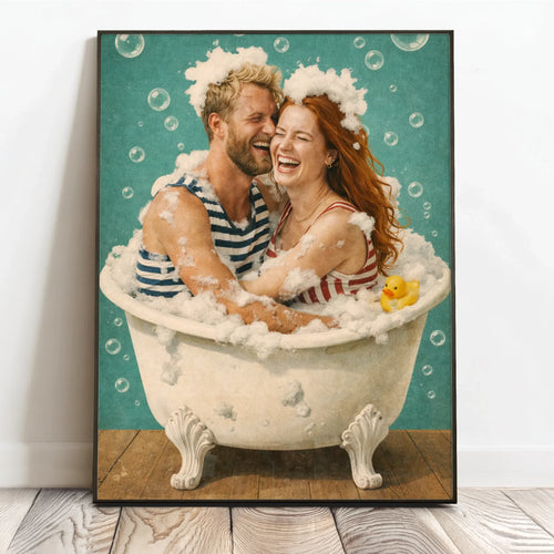 Humoristisk personlig badskojsposter för par, 40x60 cm, med skrämmande och rolig text – Motiv 2