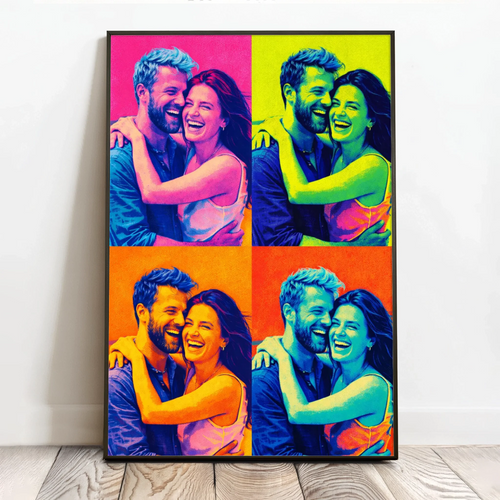 Pop Art poster med silkscreeneffekt, personlig porträttposter i färgstarka kontraster, 40x60 cm