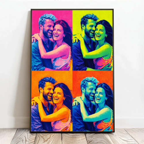 Pop Art poster med silkscreeneffekt, personlig porträttposter i färgstarka kontraster, 40x60 cm – Motiv 2